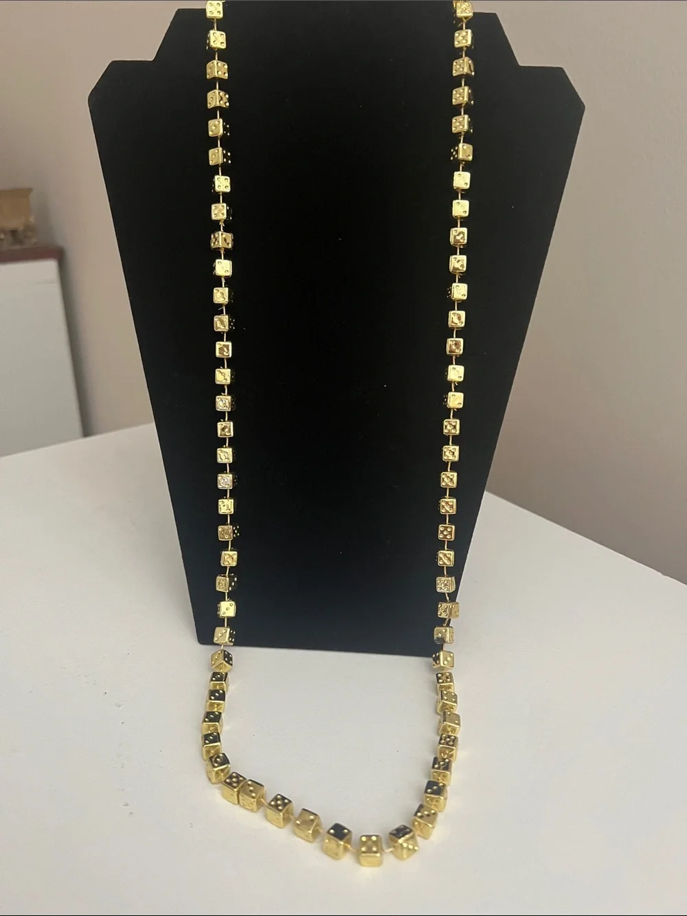 Vintage Gold Tone Dice Cubes Necklace - Novelty - Long